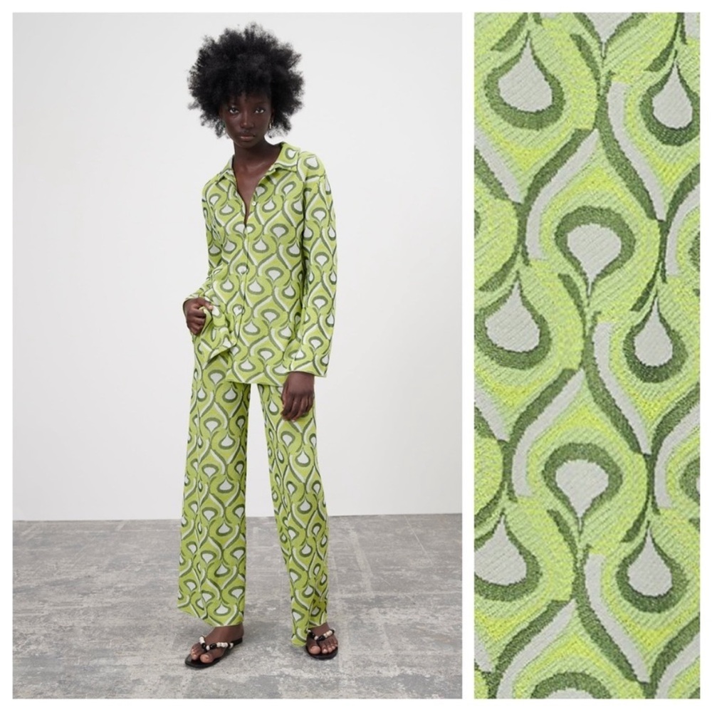 Green pattered Zara two piece knit set size S
